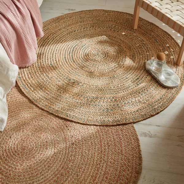 Zils/dabīga toņa džutas apaļš paklājs ø 133 cm Capri – Flair Rugs-image-2
