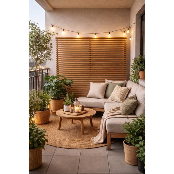 Dabīga toņa koka balkona aizslietnis 153x185 cm – Hartman-image-2