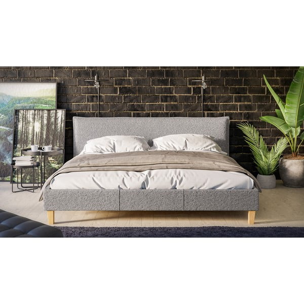 Pelēka mīksta divvietīga gulta ar režģi 180x200 cm Tina – Ropez-image-1