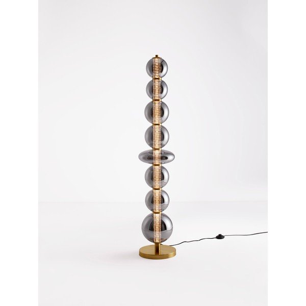 Pelēka metāla LED stāvlampa ar regulējamu spilgtumu ar stikla abažūru (augstums 140 cm) Navi – Nova Luce-image-3