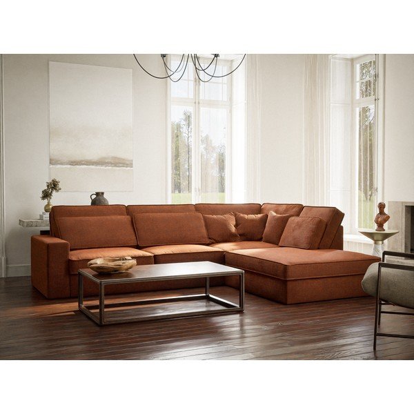 Vara krāsas stūra dīvāns no šenila auduma (ar labo stūri/L veida) Kirou – Maison de Rêve-image-1