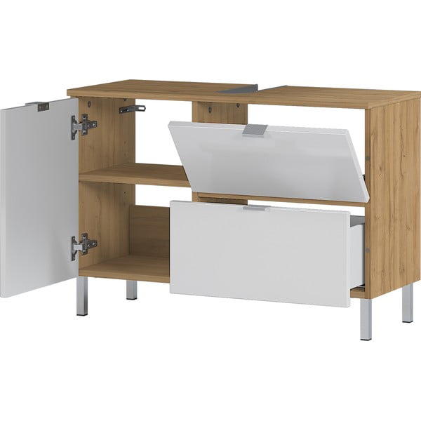 Balts skapītis zem izlietnes ar ozolkoka dekoru Germania Mauresa, platums 80 cm-image-3