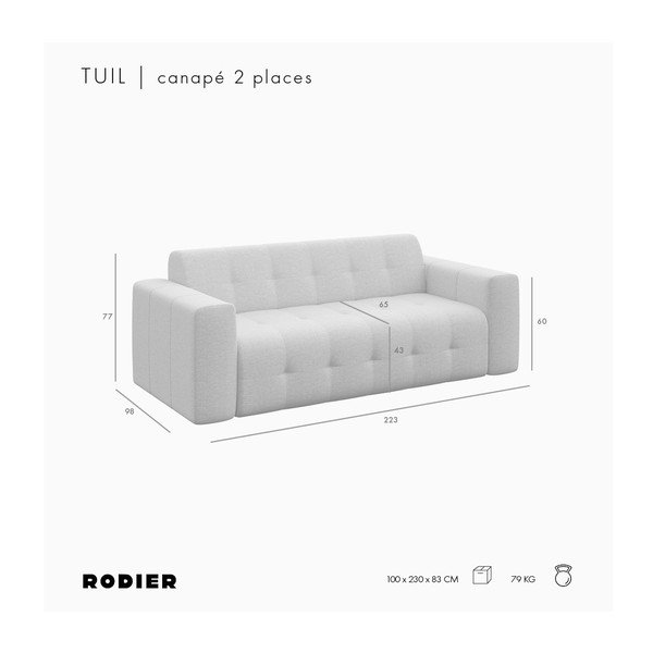 Pelēks samta dīvāns 223 cm Tuil – Rodier-image-4