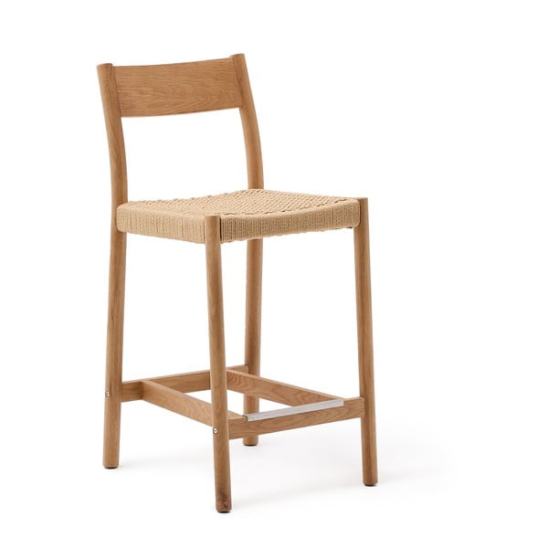 Dabīga toņa ozola masīvkoka bāra krēsls (sēdekļa augstums 65 cm) Yalia – Kave Home