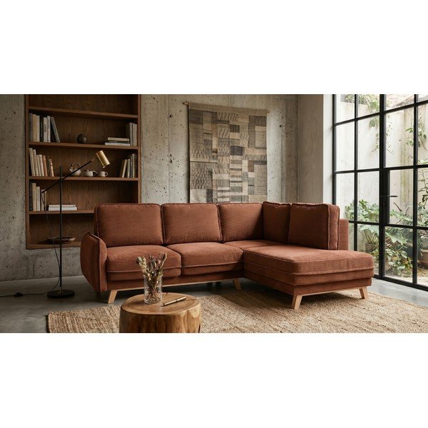 Oranžs velveta salokāms stūra dīvāns Tori – Bonami Selection-image-1