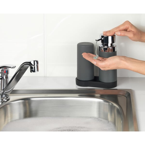 2 pelēku mazgāšanas līdzekļu dozatoru komplekts ar paliktni Wenko Squeeze, 250 ml-image-3