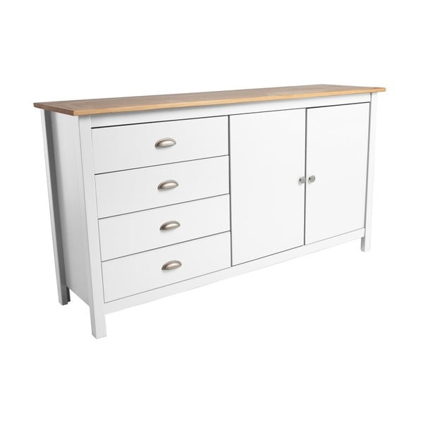 Balta priedes masīvkoka kumode ar 4 atvilktnēm Marckeric Jade, garums 150 cm-image-2