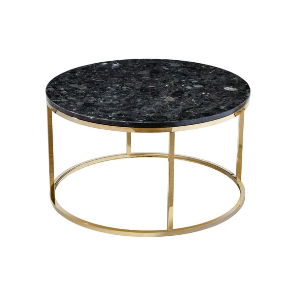 Melna granīta kafijas galdiņš ar zeltītu pamatni RGE Crystal, ⌀ 85 cm