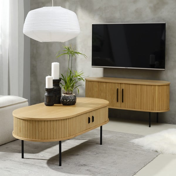 Dabīga toņa žurnālgaldiņš ar ozolkoka imitāciju 60x120 cm Nola – Unique Furniture-image-1
