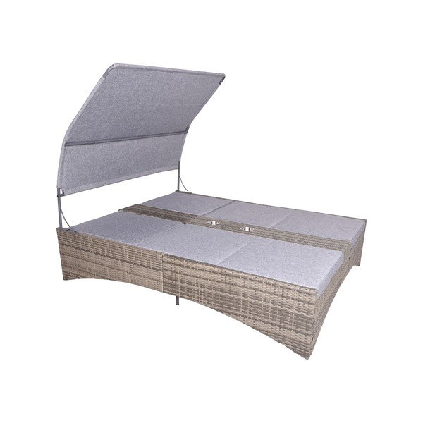 Pelēks divvietīgs metāla/mākslīgās rotangpalmas dārza zvilnis Pescara – Garden Pleasure