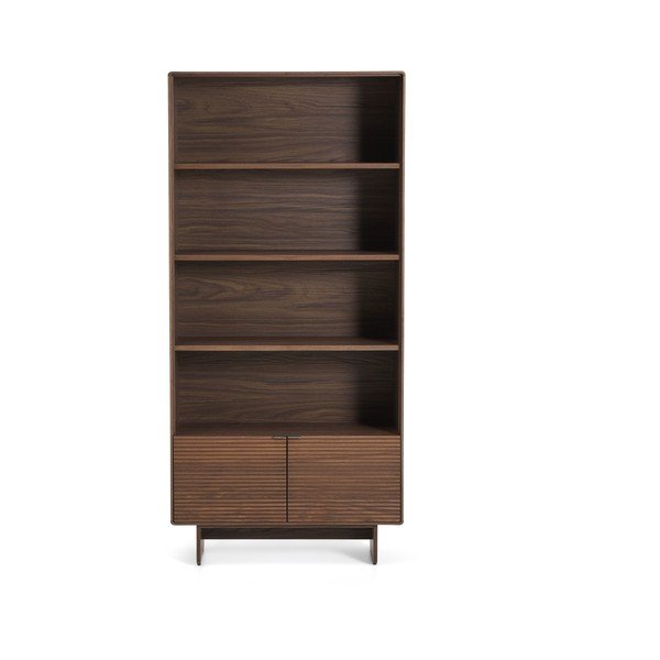 Tumša dabīga toņa plaukts ar riekstkoka imitāciju 90x190x35 cm Norlen – Kave Home-image-3