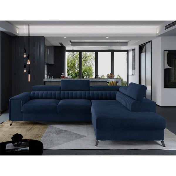 Zils samta salokāms/ar uzglabāšanas vietu stūra dīvāns (ar labo stūri/L veida) Laurence – ELTAP-image-1