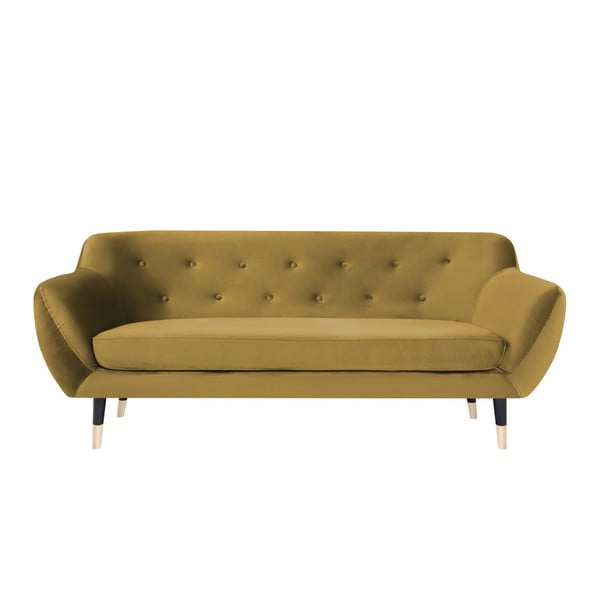 Sinepju dzeltens dīvāns ar melnām kājām Mazzini Sofas Amelie, 188 cm