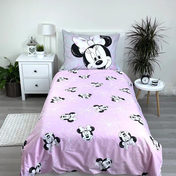 Rozā/pelēka vienguļamā kokvilnas bērnu gultas veļa 140x200 cm Minnie Beautiful – Jerry Fabrics-image-2