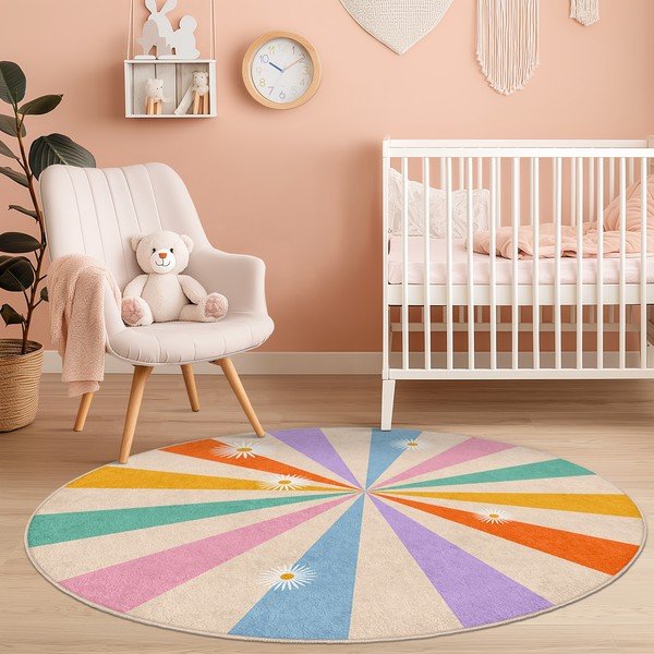 Mazgājams bērnu paklājs ø100 cm Rainbow Daisy – Mila Home-image-3