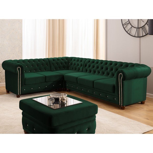 Zaļš samta salokāms stūra dīvāns (ar kreiso stūri/L veida) York Blik – Ropez-image-1