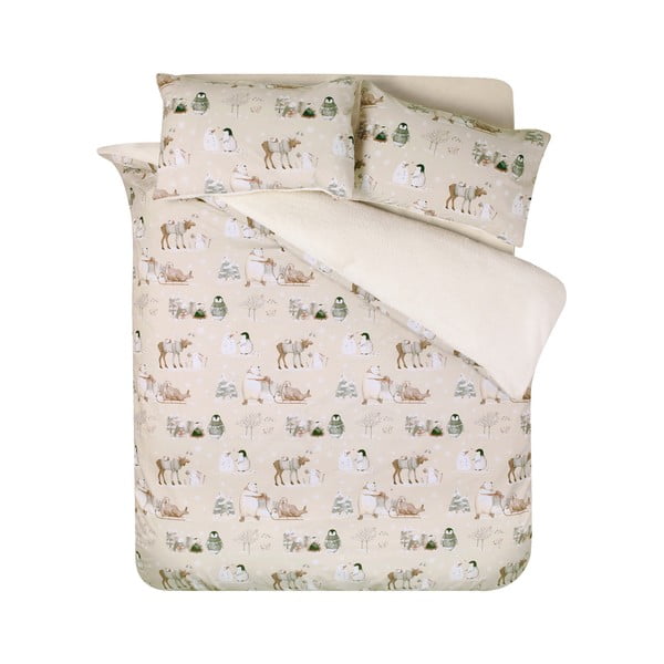 Bēša vienguļamā mikroplīša gultas veļa 135x200 cm Winter Friends – Catherine Lansfield