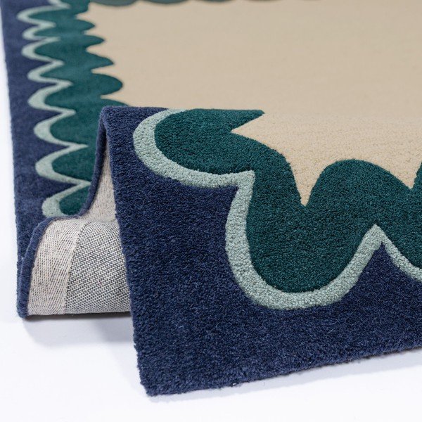 Dabīga toņa/zilganzaļš ar rokām darināts vilnas celiņa paklājs 80x230 cm Wiggle Wool – Flair Rugs-image-4