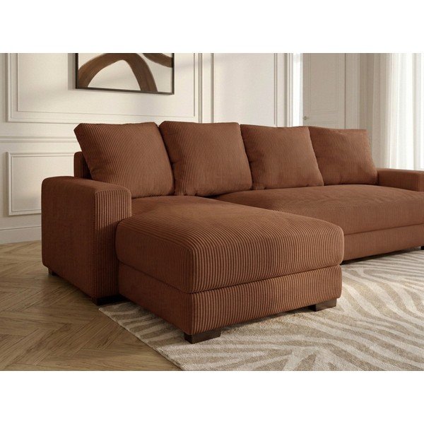 Oranžs velveta salokāms/ar uzglabāšanas vietu stūra dīvāns (ar kreiso stūri/ar zvilni) Campi – Bobochic Paris-image-4