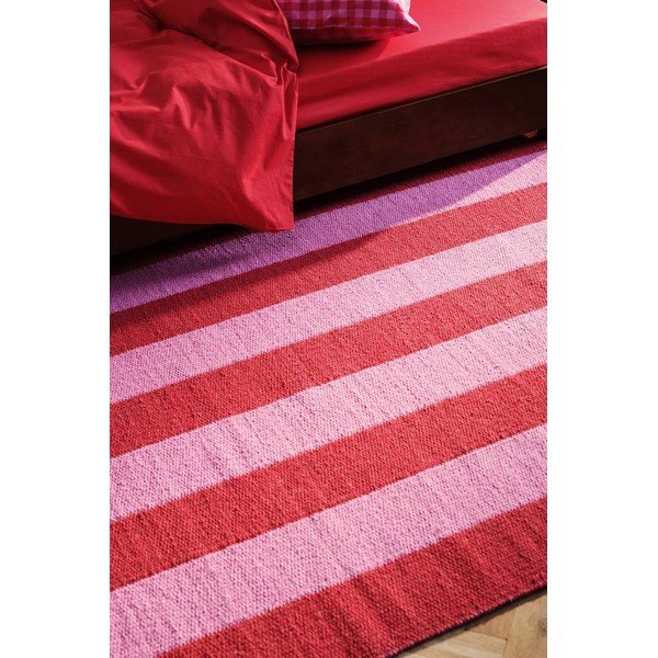 Sarkans/rozā ar rokām darināts celiņa paklājs no vilnas maisījuma 80x200 cm Sissel – Jotex-image-1