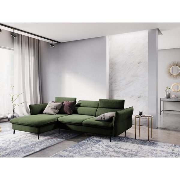 Zaļš izlaižamais stūra dīvāns ar glabāšanas vietu Milo Casa Dario, kreisais stūris-image-1
