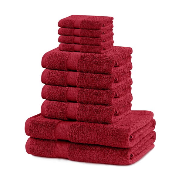 Sarkani frotē kokvilnas dvieļi komplektā (10 gab.) Marina – Restilo