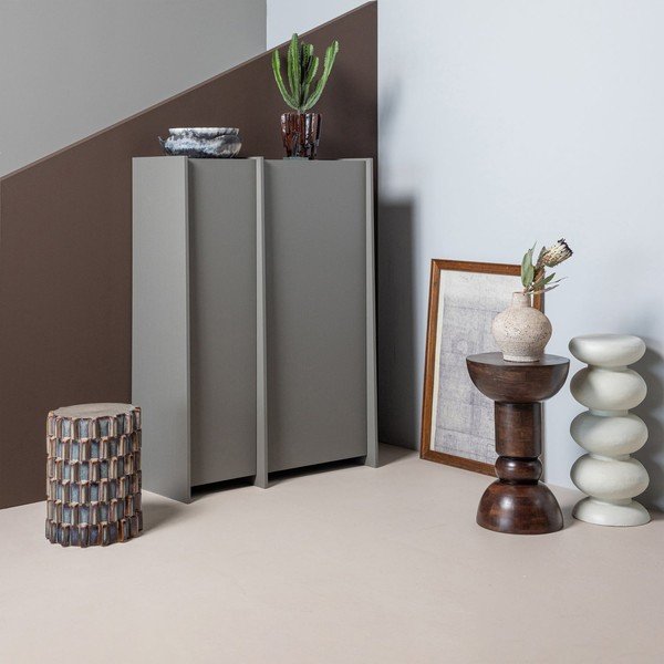 Pelēks skapītis ar oškoka imitāciju 102x140x44 cm Brock – WOOOD-image-1