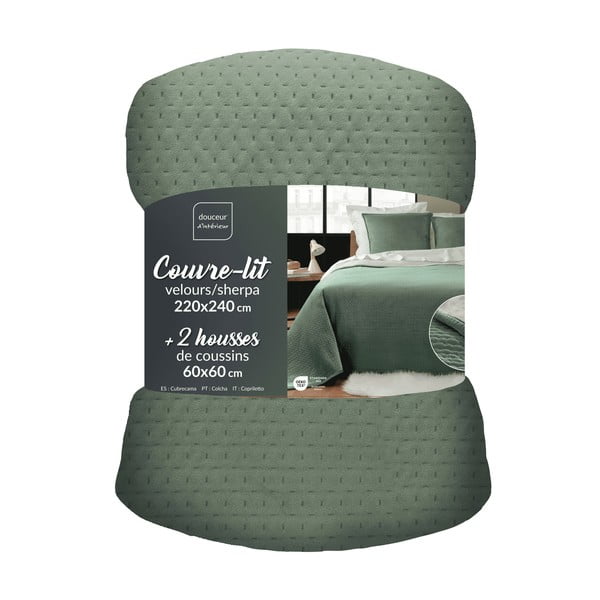 Zaļš gultas pārklāja un spilvendrānas komplekts no Sherpa flīsa 220x240 cm Mylene – douceur d'intérieur-image-3