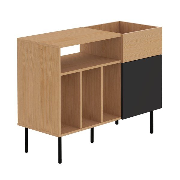 Melna zema kumode ar ozolkoka imitāciju 100x80 cm, Viny – TemaHome-image-2