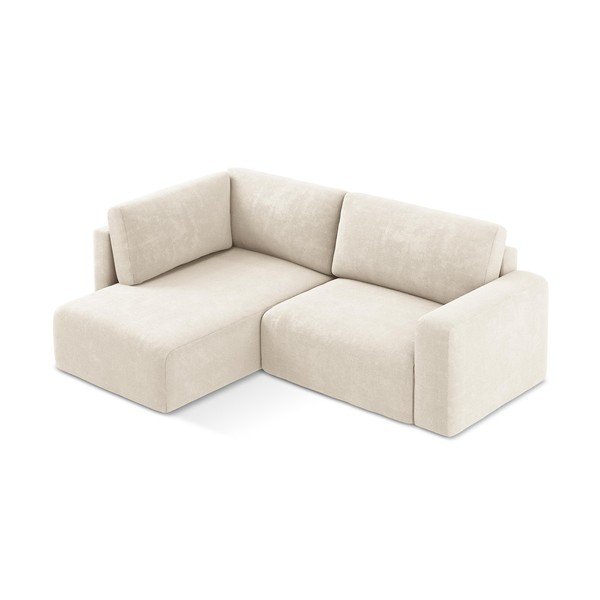 Krēmkrāsas salokāms stūra dīvāns no šenila auduma ar uzglabāšanas vietu (ar kreiso stūri/L veida) Kona – Makamii-image-3