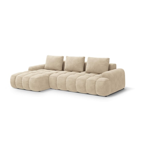 Bēšs samta salokāms/ar uzglabāšanas vietu stūra dīvāns (ar kreiso stūri/ar zvilni) Linz – Cosmopolitan Design-image-2