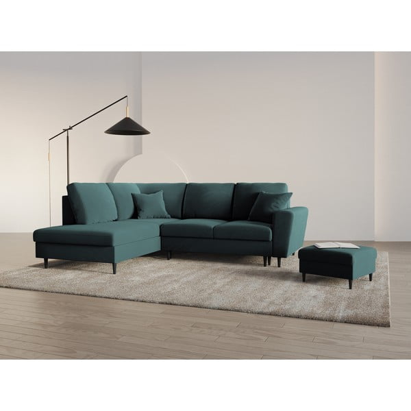 Zaļganzils samta salokāms stūra dīvāns ar uzglabāšanas vietu (ar kreiso stūri/L veida) Kyoto – Cosmopolitan Design-image-2