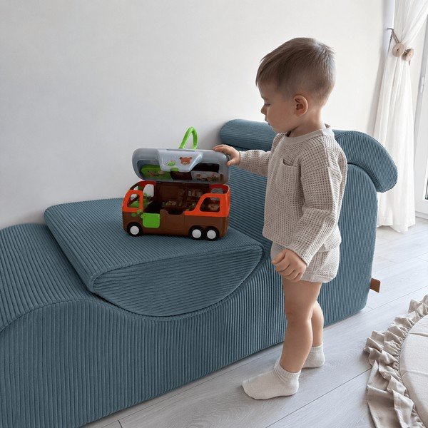 Tirkīzzils velveta bērnu atpūtas krēsls Wave – Meowbaby-image-1