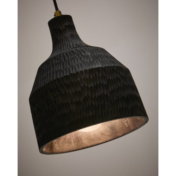 Melna piekaramā lampa ar koka abažūru ø 21 cm Amire – Kave Home-image-3