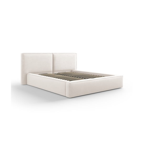 Bēša polsterēta divvietīga gulta ar veļas kasti un režģi 160x200 cm Arendal – Cosmopolitan Design