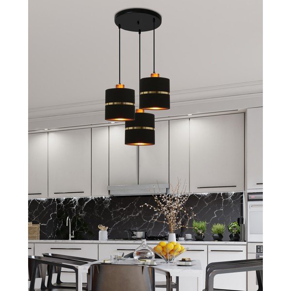 Melna piekaramā lampa ar auduma abažūru ø 15 cm Assam – Candellux Lighting-image-1