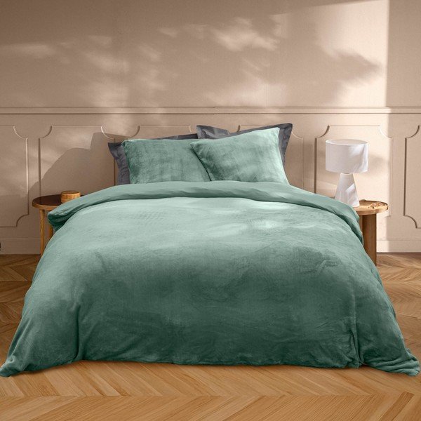 Zaļa divguļamā/īpaši gara trīsdaļīga gultas veļa no mikroflaneļa 240x220 cm Flanou – douceur d'intérieur-image-1