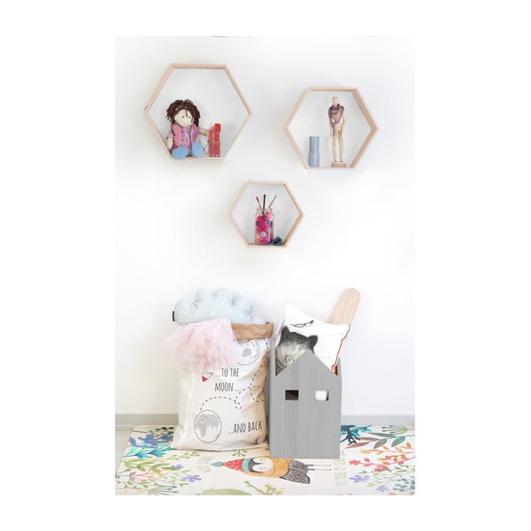 3 balti brūnu sienas plauktu komplekts Little Nice Things Hexagon-image-2