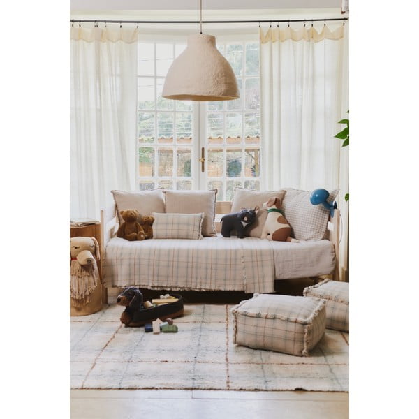 Krēmkrāsas/salvijas zaļš mazgājams/ar rokām darināts kokvilnas paklājs 90x120 cm Tartan Blue Sage – Lorena Canals-image-1