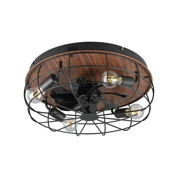 Matēti melna/brūna griestu lampa ar tālvadību/ar ventilatoru Trondheim – Trio
