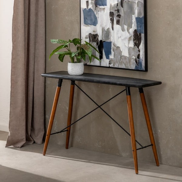 Melns metāla konsoles galds 38x120 cm Oslo – Ixia-image-2