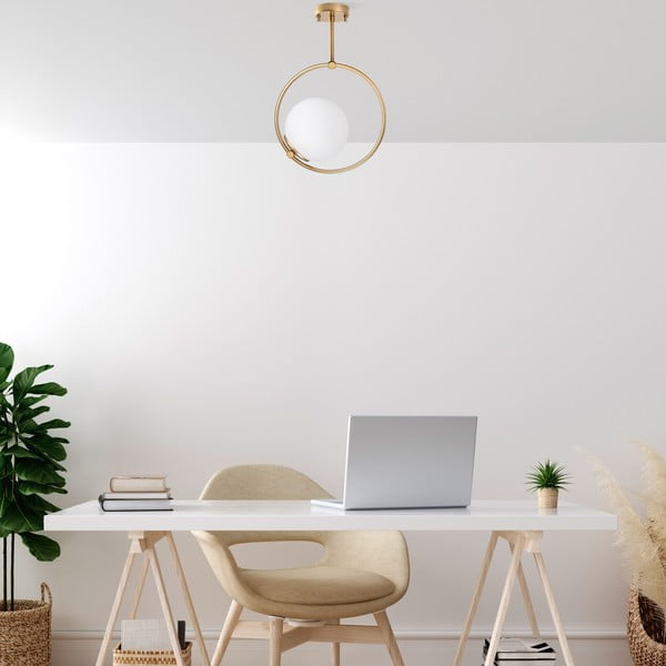 Balta/misiņa krāsas griestu lampa ar stikla abažūru 39x26 cm Dolunay – Opviq lights-image-1