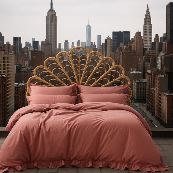 Rozā vienguļamā gultas veļa no ranforce kokvilnas 140x200 cm Ruffle Striped – Mila Home Luxury-image-3