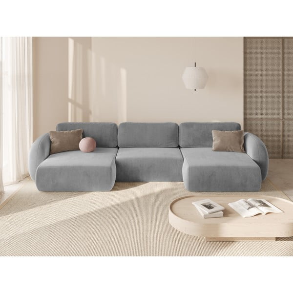 Gaiši pelēks samta salokāms/ar uzglabāšanas vietu (U veida) stūra dīvāns Tonale – Cosmopolitan Design-image-1