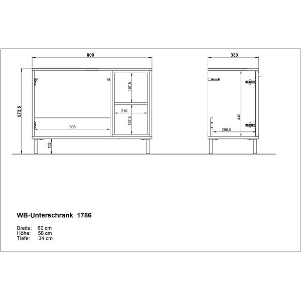Balts zems skapītis zem izlietnes ar ozolkoka imitāciju 80x57 cm Loria – Germania-image-3