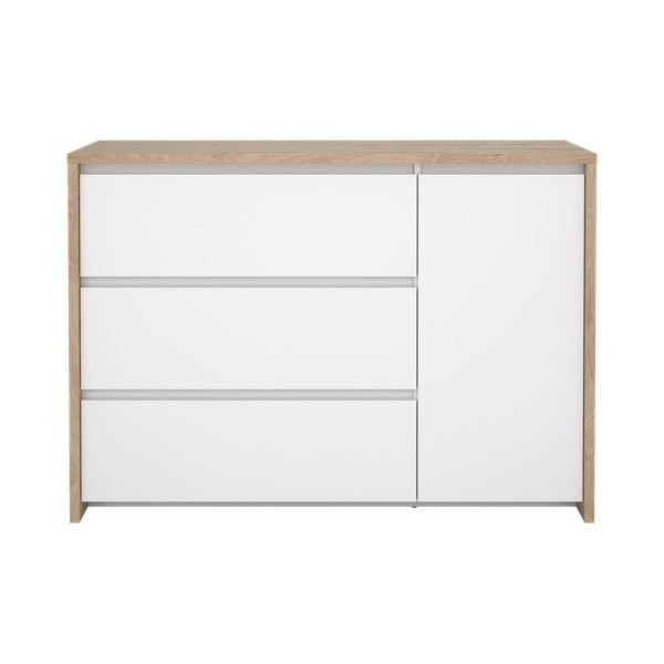 Balta/dabīga toņa kumode ar ozolkoka imitāciju 119x84x48 cm Next – Tvilum