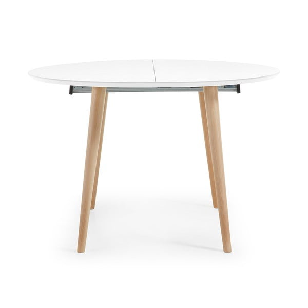 Balts izvelkams ēdamgalds ar baltu galda virsmu ø 120 cm Oqui – Kave Home-image-3