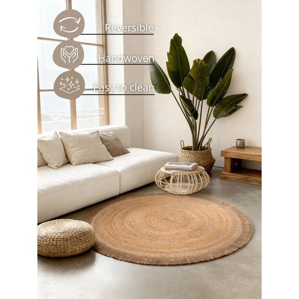 Dabīga toņa divpusējs/ar rokām darināts džutas apaļš paklājs ø 150 cm Nuru – Hanse Home-image-4