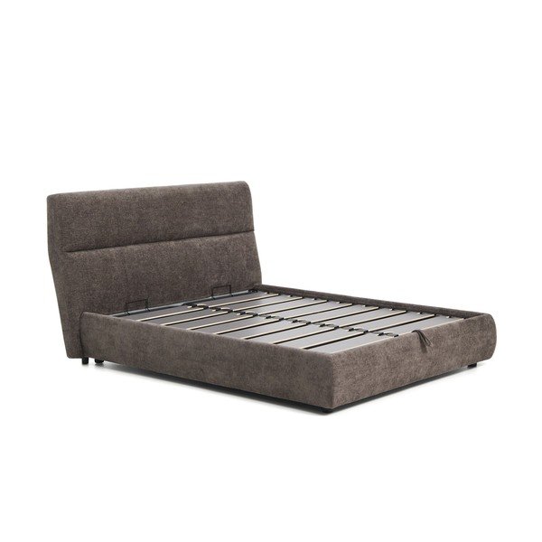 Tumši brūna polsterēta divvietīga gulta no šenila ar veļas kasti ar redelēm 160x200 cm Dafra – Kave Home