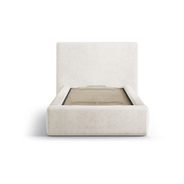 Krēmkrāsas polsterēta vienvietīga gulta ar veļas kasti un redelēm 90x200 cm Amy – Micadoni -image-3